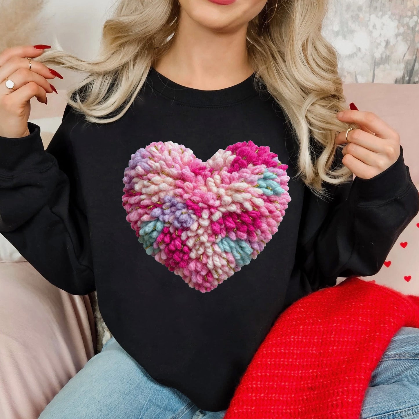 #354a Faux yarn heart