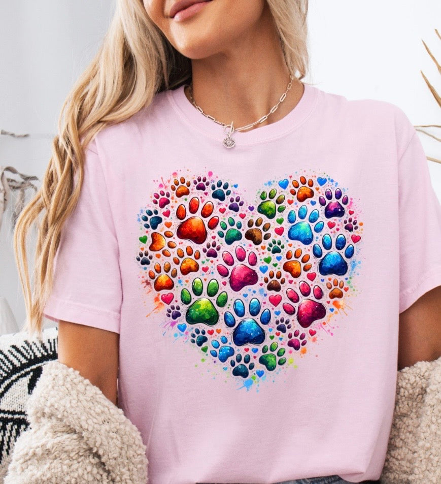 #458a Paw print heart colorful