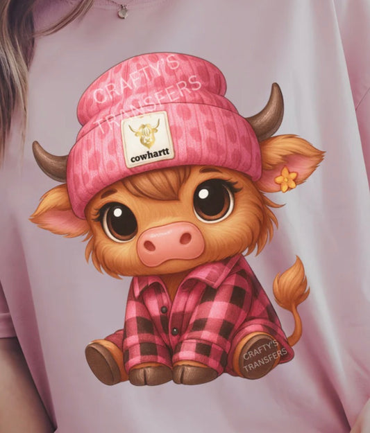 #368a Cute pink beanie cow