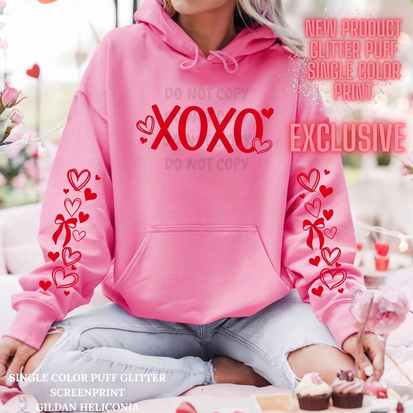 #277a XOXO glitter puff with sleeves