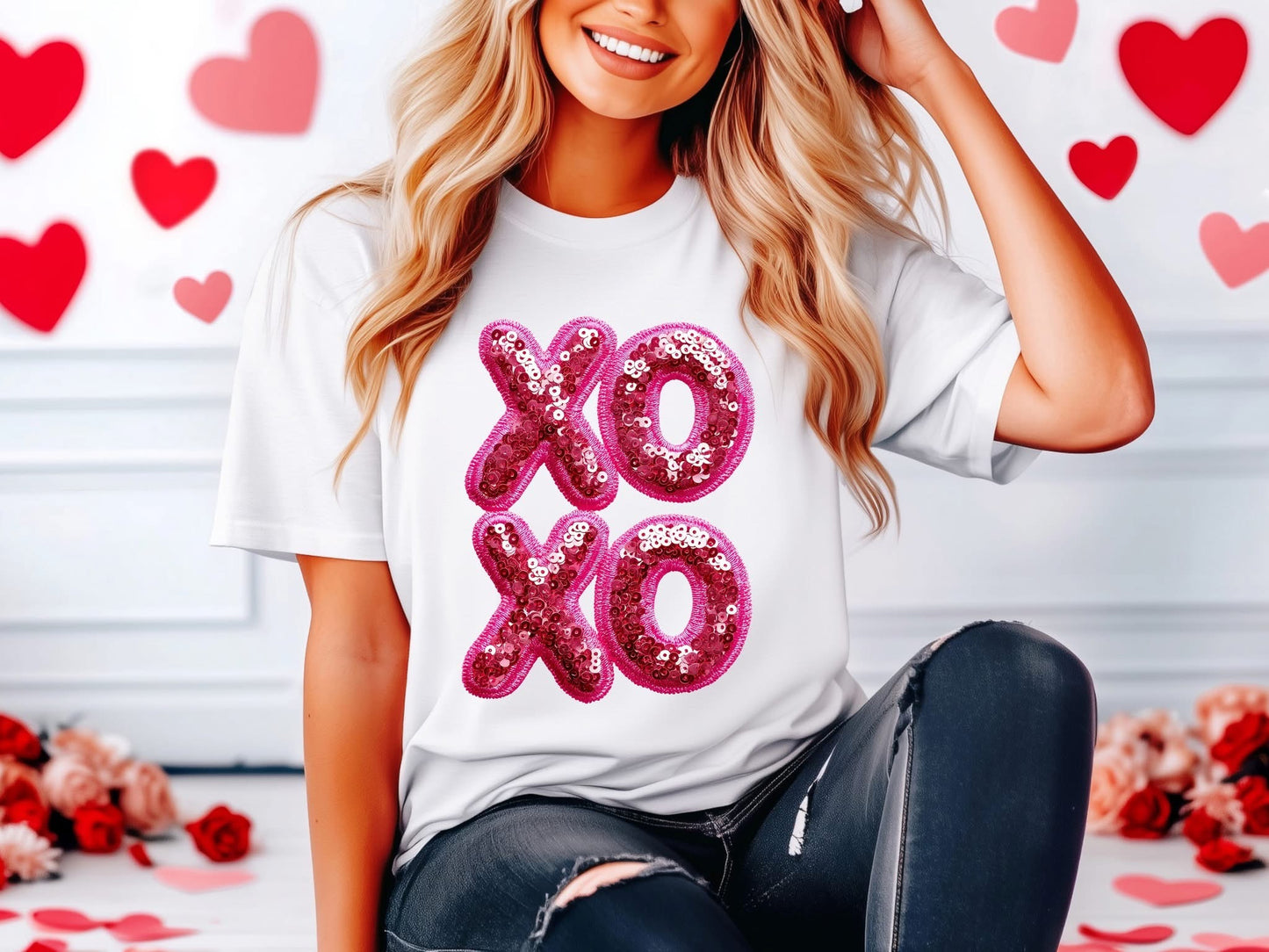 #455a Faux glitter XOXO