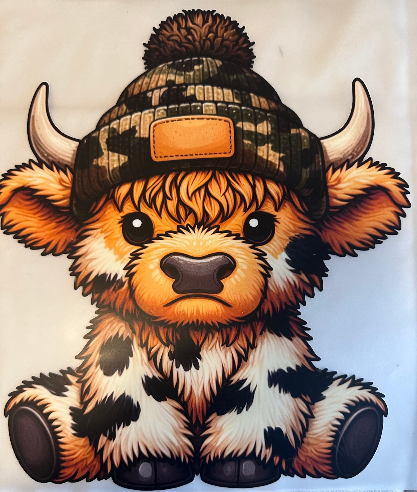 #442a Cow with camo beanie