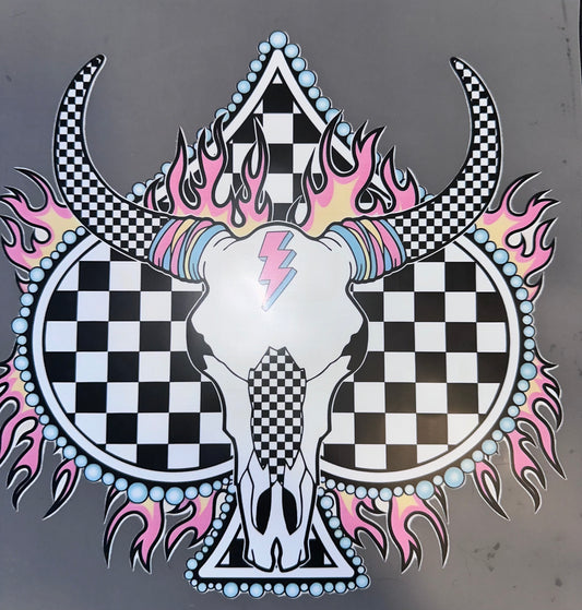 #878 cow skull and spade