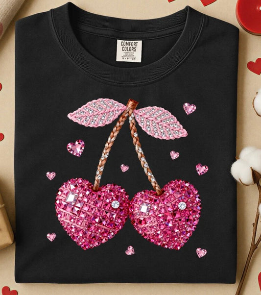 #388a Faux glitter heart cherries