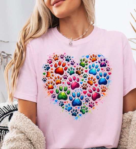 #458a Paw print heart colorful